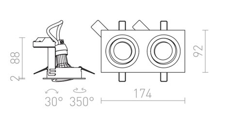 R12713 PASADENA GU10 SQ II zápustná bílá 230V GU10 2x50W 8
