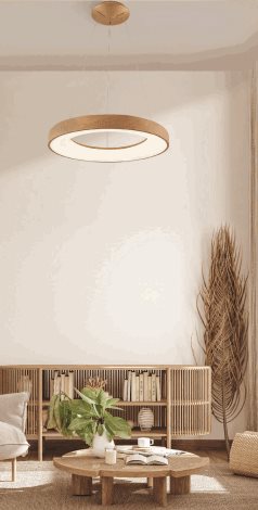SANTANA závěsné svítidlo LED 50W 2800lm 3000-6500K  60cm IP20, dřevěný dekor + ovladač 3