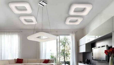 Donut závěsné svítidlo LED 80W 6800lm 2700-6000K 46cm hranaté IP20, chrom/bílá + ovladač 2