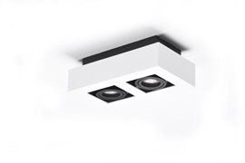 NIKEA 2 přisazené bodové svítidlo 2x GU10 50W bez zdroje 25cm hranaté IP20, bílá/černá