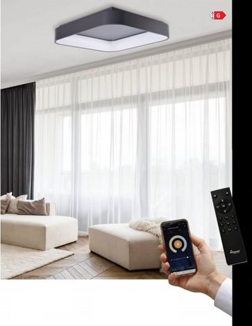 Solvent S SMART přisazené svítidlo LED 32W 2680lm 3000-6000K 45cm hranaté IP20, černé + ovladač 5