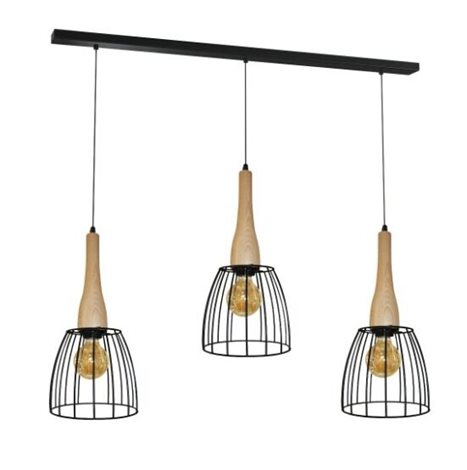 Terata 3 závěsné svítidlo 3x E27 60W bez zdroje 70cm IP20, černé/světlé dřevo 1