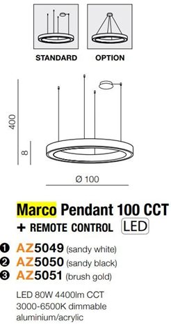MARCO závěsné svítidlo LED 80W 4400lm 3000-6500K CCT stmívatelné 100cm kulaté IP20, černé 3