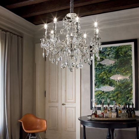 GIOCONDA SP8 závěsné svítidlo 8x E14 40W bez zdroje 73cm IP20, stříbrné 2