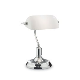 LAWYER TL1 stolní lampa 1x E27 60W bez zdroje IP20, chromová / bílé sklo