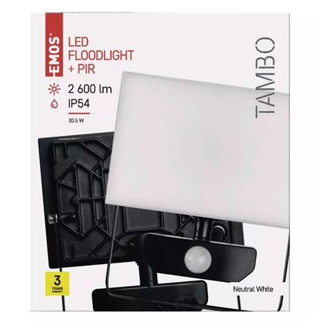 ZS2931 LED Reflektor TAMBO PIR ZS2931 16,5x6,4x18,5cm 30W 2400lm 4000K IP54 10