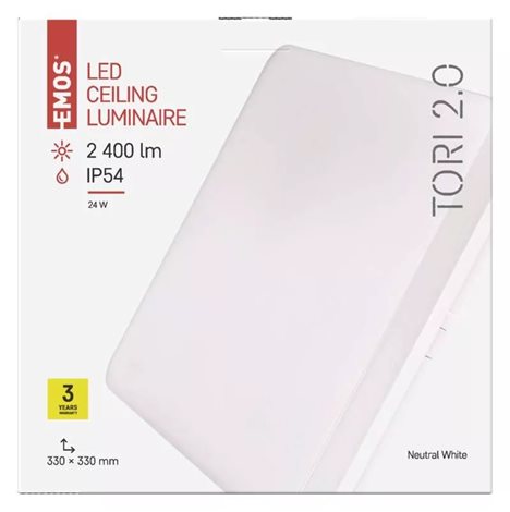 ZM4324 LED svítidlo přisazené TORI čtverec 33x33cm 24W 2050lm 4000K IP54 7