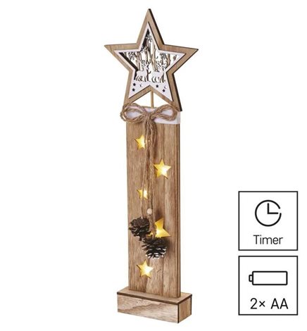 DCWW10 5LED XMAS  WOOD STAR 2AA T WW 5