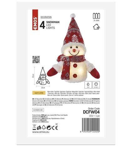 DCFW04 LED vánoční sněhulák svítící, 25 cm, 3x AAA, vnitřní, teplá bílá 7