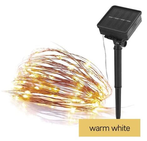 D3ZW01 LED nano řetěz se solárním panelem, měděný, 12 m, venkovní i vnitřní, teplá bílá, časovač 1