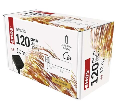 D3ZW01 LED nano řetěz se solárním panelem, měděný, 12 m, venkovní i vnitřní, teplá bílá, časovač 2