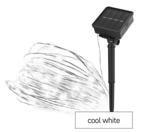 D3ZC01 LED nano řetěz se solárním panelem, 12 m, venkovní i vnitřní, studená bílá, časovač 1