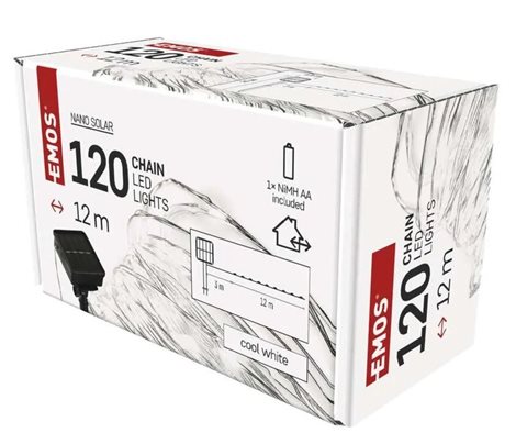 D3ZC01 LED nano řetěz se solárním panelem, 12 m, venkovní i vnitřní, studená bílá, časovač 2