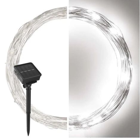 D3ZC01 LED nano řetěz se solárním panelem, 12 m, venkovní i vnitřní, studená bílá, časovač 6