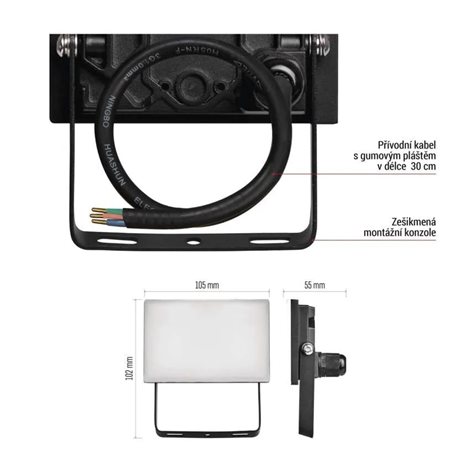 ZS2512 LED reflektor TAMBO, 10 W, 1000 lm, IP65, černý 12