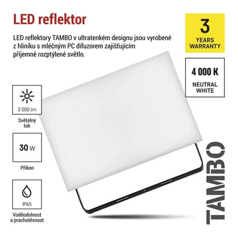 ZS2532 LED reflektor TAMBO, 30 W, 3000l m, IP65, černý 3