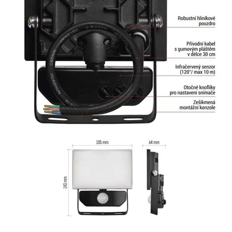 ZS2912 LED reflektor TAMBO se senzorem pohybu, 10 W, 1000 lm, černý 13
