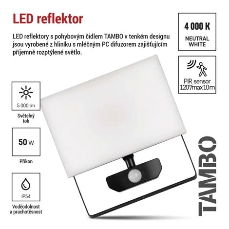 ZS2942 LED reflektor TAMBO se senzorem pohybu, 50 W, 5000 lm, černý 8