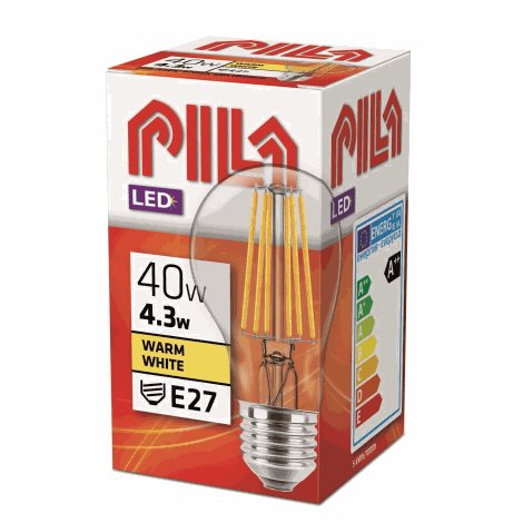 PILA LED Classic 40W A60 E27 WW CL ND LED žárovka 4,3W 470lm 2