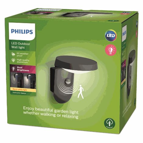 Tyla IR venkovní nástěnné LED svítidlo se senzorem 9W 820lm 2700K IP44, antracit 2