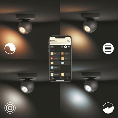 Hue WA Buckram bodové LED svítidlo GU10 5W 350lm 2200-6500K IP20, černé + ovladač 7