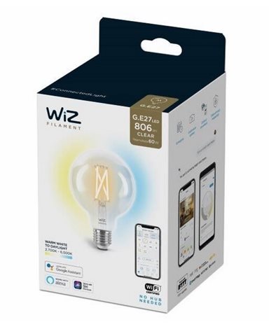 WiZ LED filament žárovka E27 G95 7W 806lm 2700-6500K, stmívatelná 2