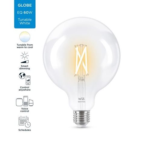 WiZ LED filament žárovka E27 G125 7W 806lm 2700-6500K IP20, stmívatelná 4