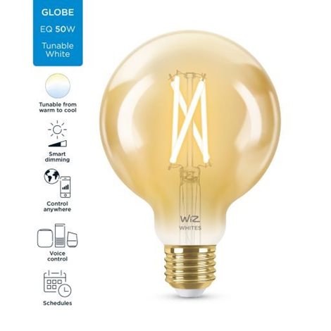 WiZ LED filament amber žárovka E27 G95 7W 640lm 2000-5000K IP20, stmívatelná 4