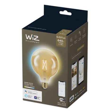 WiZ LED žárovka filament amber E27 G125 7W 640lm 2000-5000K IP20, stmívatelná 2