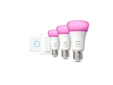 Hue Bluetooth 3x žárovka LED E27 A60 9W 1100lm 2000-6500K RGB + Bridge můstek + ovladač 1