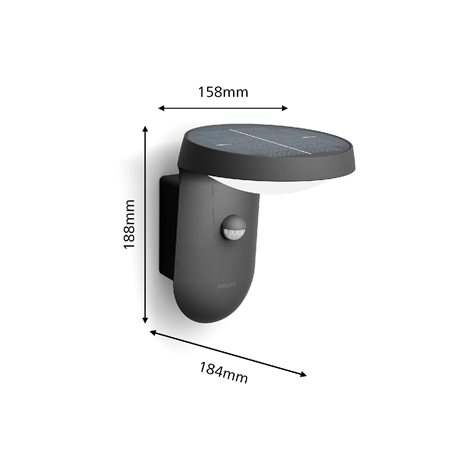 Tyla IR solární venkovní nástěnné LED svítidlo se senzorem 1,2W 255lm 3000K IP44, antracit 2