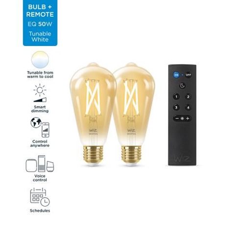 WiZ SET 2x LED žárovka E27 ST64 Filmant amber 6,7W (50W) 640lm 2000-5000K IP20, stmívatelné +ovladač 2