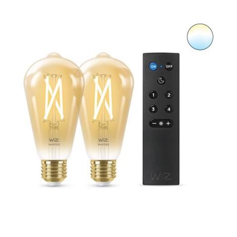 WiZ SET 2x LED žárovka E27 ST64 Filmant amber 6,7W (50W) 640lm 2000-5000K IP20, stmívatelné +ovladač 6