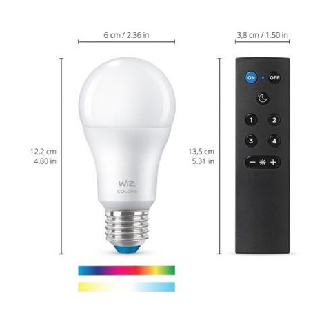 WiZ SET 1x LED žárovka E27 A60 8W (60W) 806lm 2200-6500K RGB IP20, stmívatelná + ovladač 2