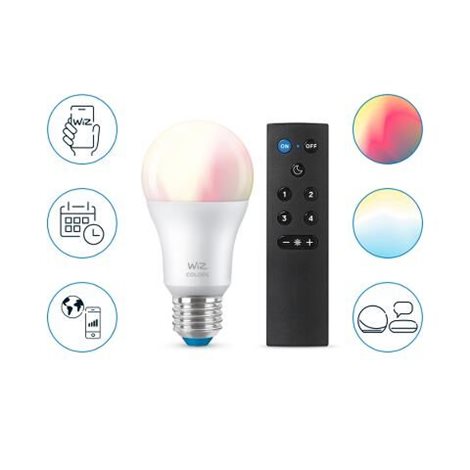 WiZ SET 1x LED žárovka E27 A60 8W (60W) 806lm 2200-6500K RGB IP20, stmívatelná + ovladač 3