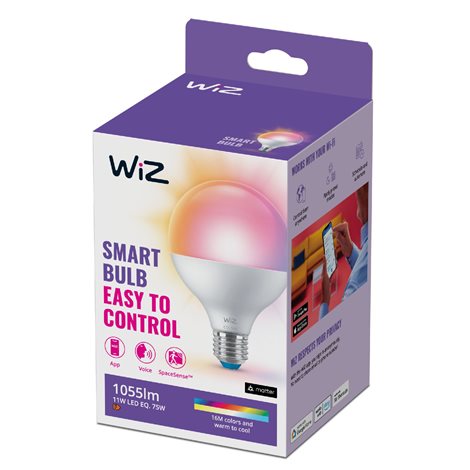 WiZ LED žárovka E27 G95 Globe 11W 1055lm 2200-6500K RGB IP20, stmívatelná 2