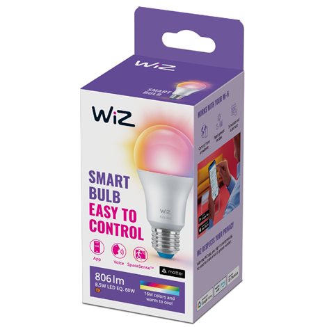 WiZ LED žárovka E27 A60 8W 806lm 2200-6500K RGB IP20, stmívatelná 2