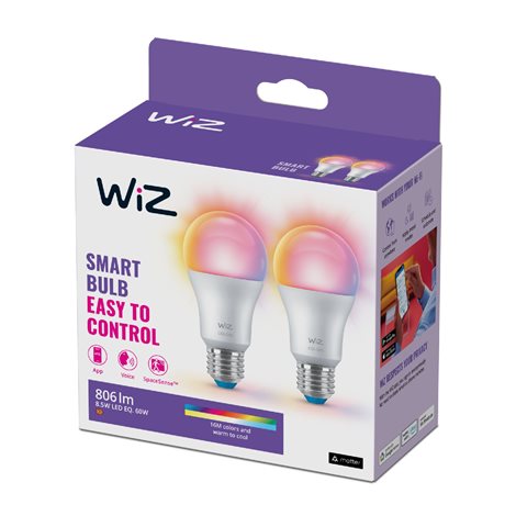 WiZ SET 2x LED žárovka E27 A60 8W (60W) 806lm 2200-6500K RGB IP20, stmívatelná 2