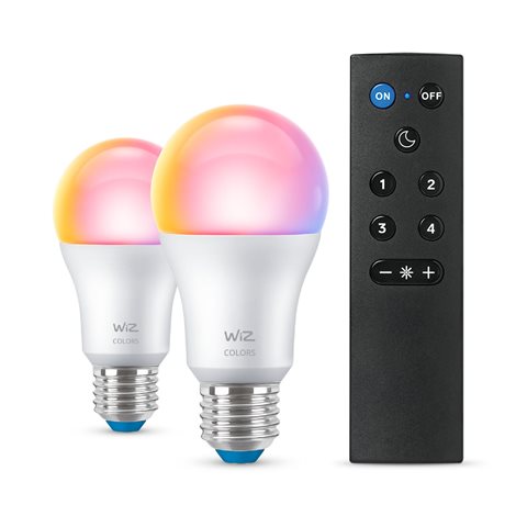 WiZ SET 2x LED žárovka E27 A60 8W (60W) 806lm 2200-6500K RGB IP20, stmívatelná + ovladač 1