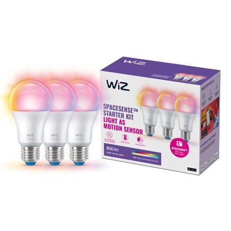 WiZ SET 3x LED žárovka E27 A60 8,8W 806lm 2200-6500K RGB IP20, stmívatelná 1