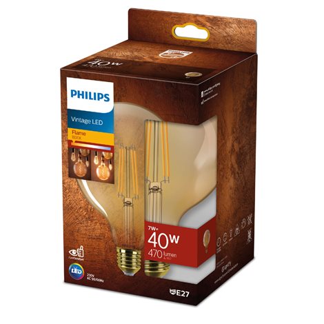 LED filament žárovka E27 G125 7W (40W) 470lm 1800K nestmívatelná, jantarová 2