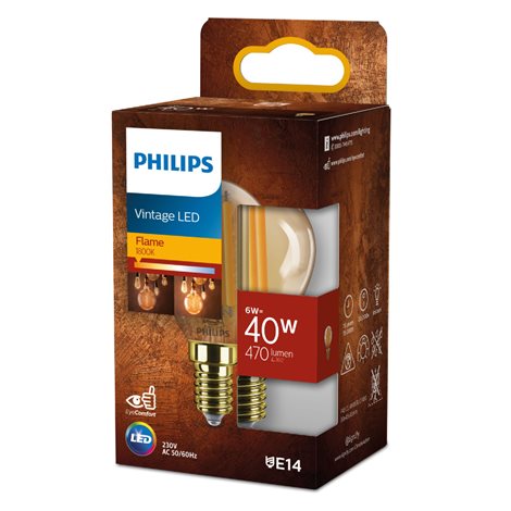 LED filament žárovka E14 P45 6W (40W) 470lm 1800K nestmívatelná, jantarová 2