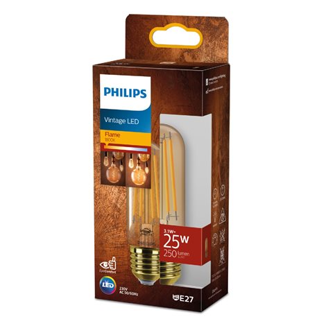 LED filament žárovka E27 T32 3,1W (25W) 250lm 1800K nestmívatelná, jantarová 2
