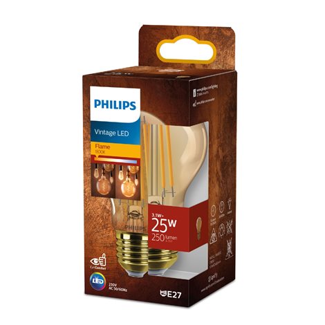 LED filament žárovka E27 A60 3,1W (25W) 250lm 1800K nestmívatelná, jantarová 2