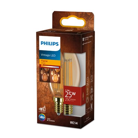 LED filament žárovka E14 B35 3,1W (25W) 250lm 1800K nestmívatelná, jantarová 2