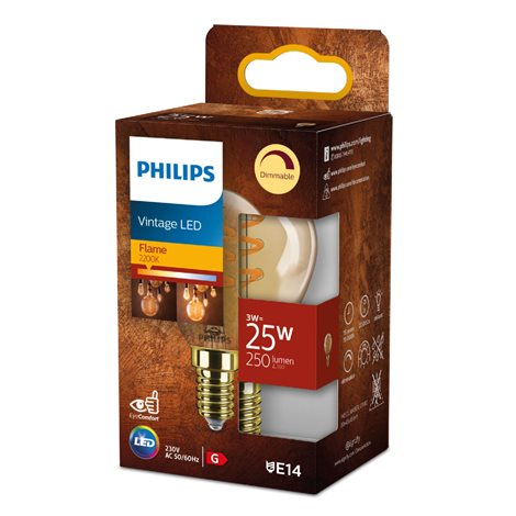 LED filament žárovka E14 P45 3W (25W) 250lm 2200K stmívatelná, jantarová 2