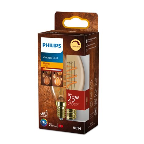 LED filament žárovka E14 B35 3W (25W) 250lm 2200K stmívatelná, jantarová 2
