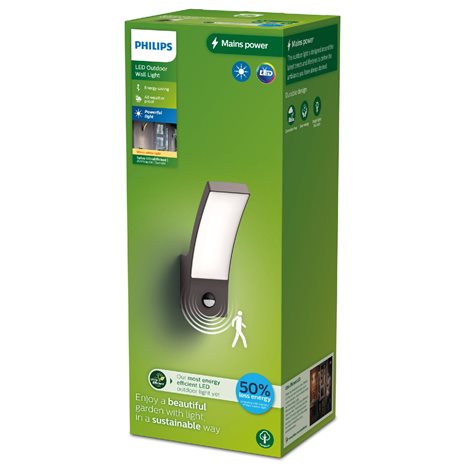 Splay UltraEfficient venkovní nástěnné svítidlo se senzorem LED 3,8W 800lm 2700K IP44, antracitové 2