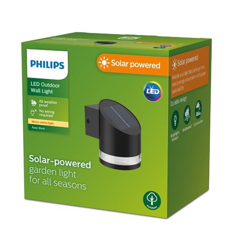 Fyve solární venkovní nástěnné LED svítidlo 1,5W 200lm 2700K IP44, černé 2