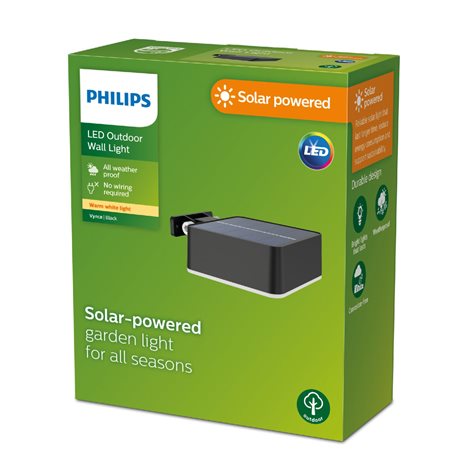 Vynce solární venkovní nástěnné LED svítidlo 1,5W 200lm 2700K IP44, černé 2